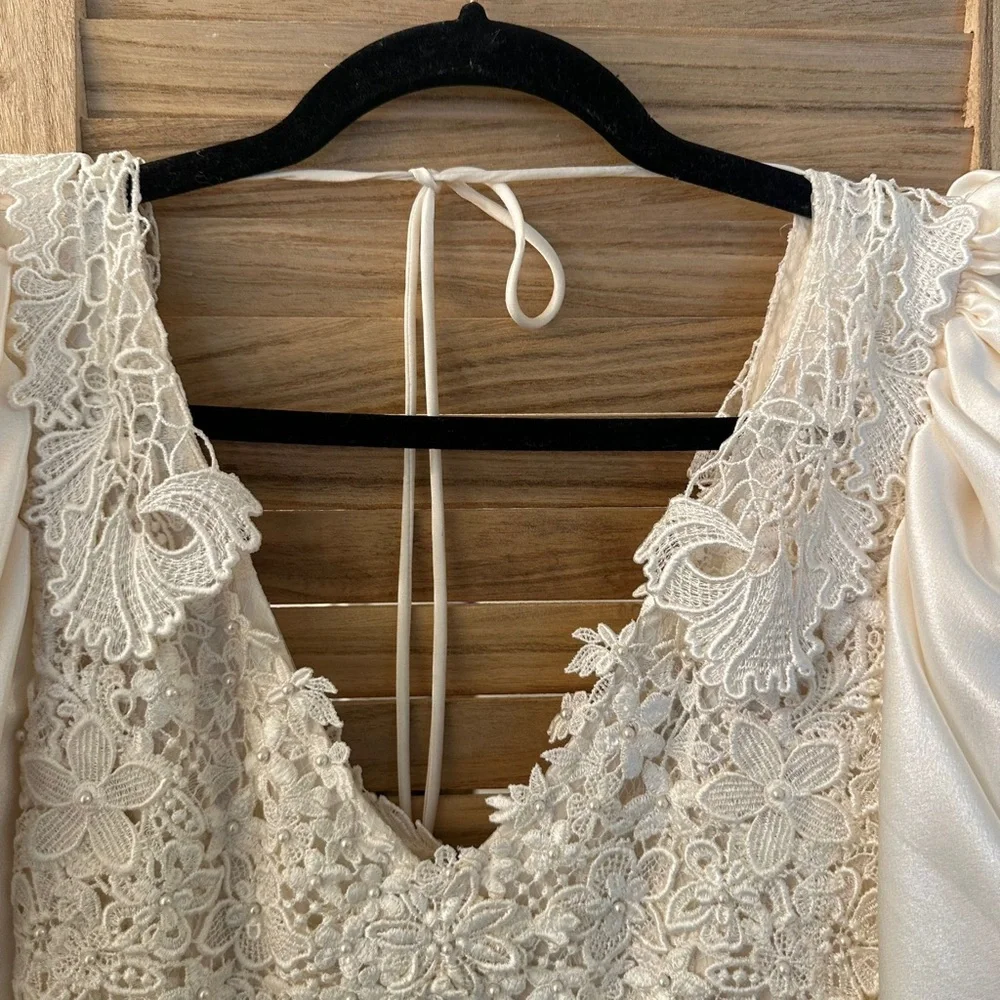 Vintage Cachet Bari Protas cream lace beaded wedding prom formal gown size S - Picture 14 of 14